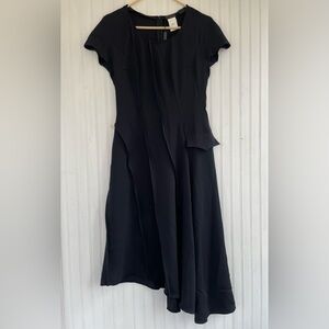 UDO EDLING Paris Black Rippled Front Assymetrical Midi Dress Size US 6-8, UK 38